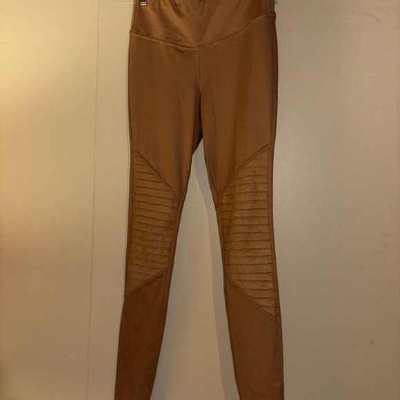 Suede/elastic moto Brown High-Waist Leggings - Picture 1 of 5